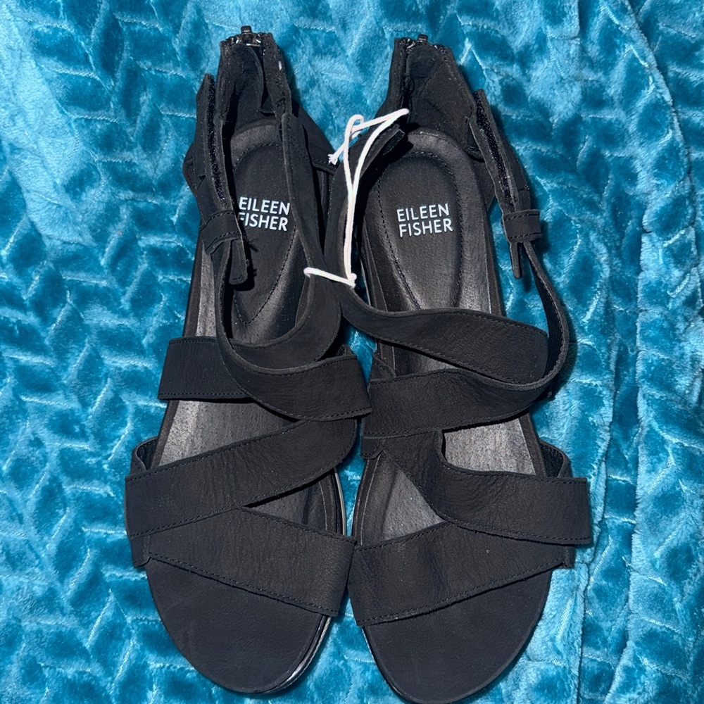 Eileen Fisher Black Strappy Sport Sneaker Sandals - 7 - Picture 2 of 6